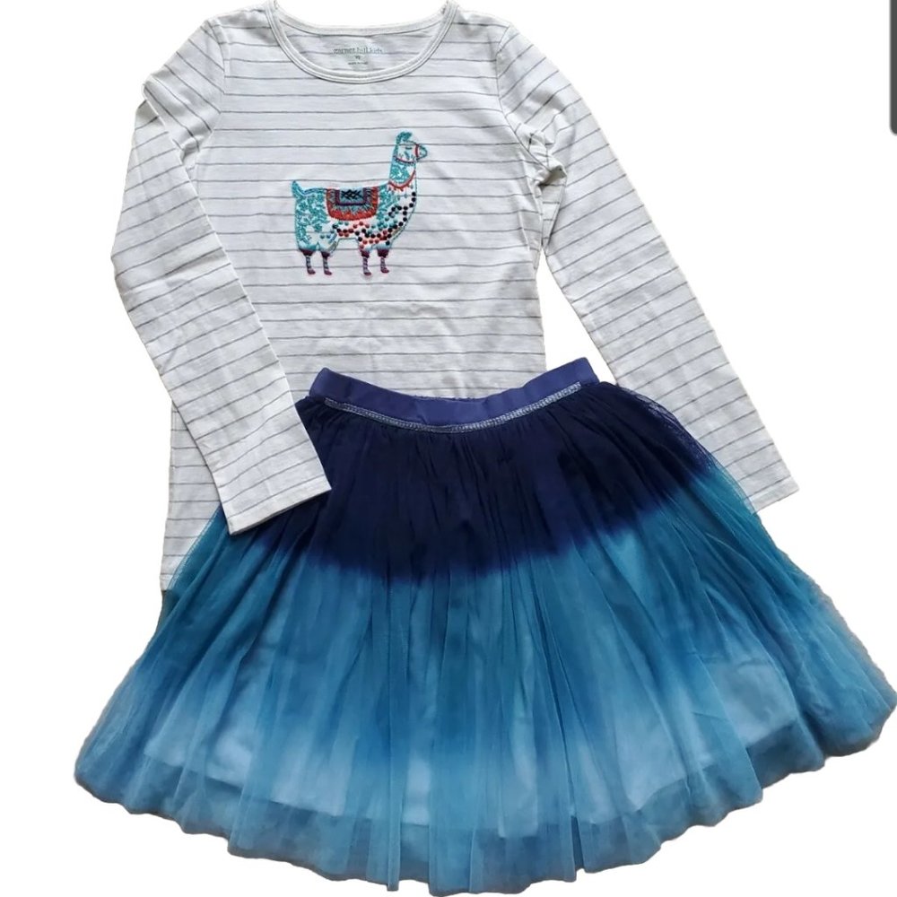 GARNET HILL Girls Tulle Skirt & Llama Tee Size 12-14 yrs